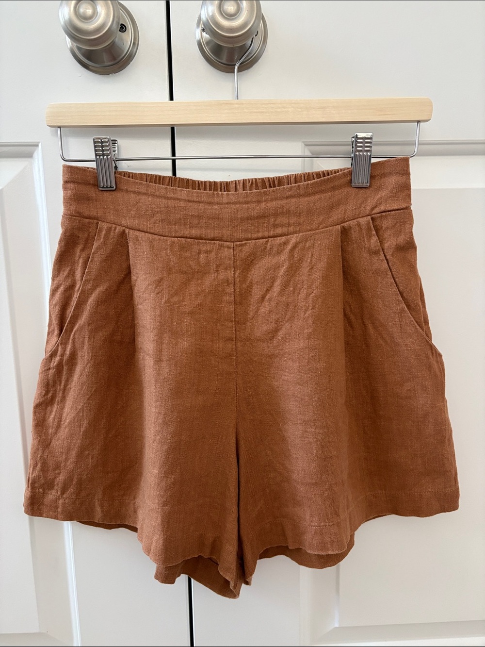 Whimsey+Row Rust Brown Linen Shorts